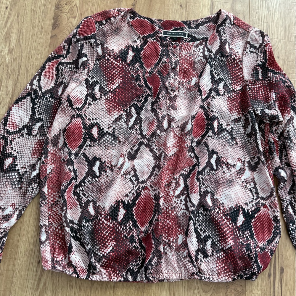 Menalie Lyne Snakeskin Print Red and Black Top